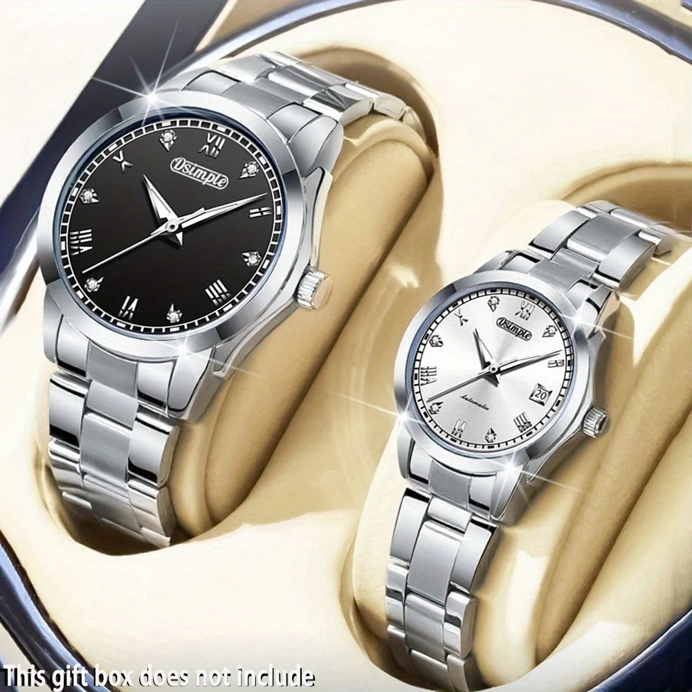 2pcs/set Couple Watch, Luxurious Stainless Steel Couple's Wristwatches,Quartz Watches,Valentine's Day Gifts, Women Gift