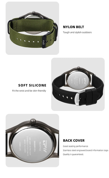 2026 TPW Field Watch Easy Reading Fabric Strap 24 Hours Display Quartz Movement