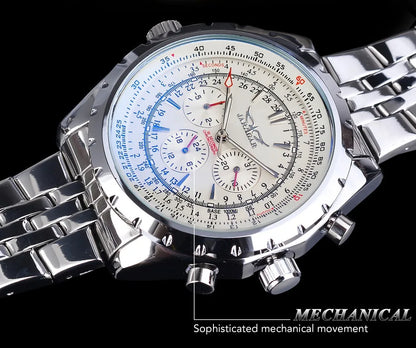 JARAGAR 212 Elegant Automatic Mechanical Watches for Man Hollowing Dial Chronograph Luminous Multifunctional Men Wristwatch