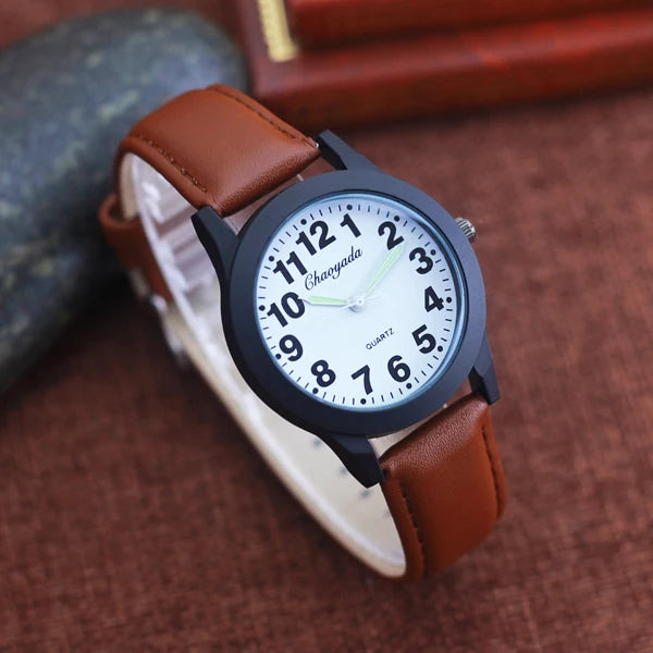 2026 new simple fashion leather strap watches for woman man children boys young students 12hours quartz waterproof watches clock