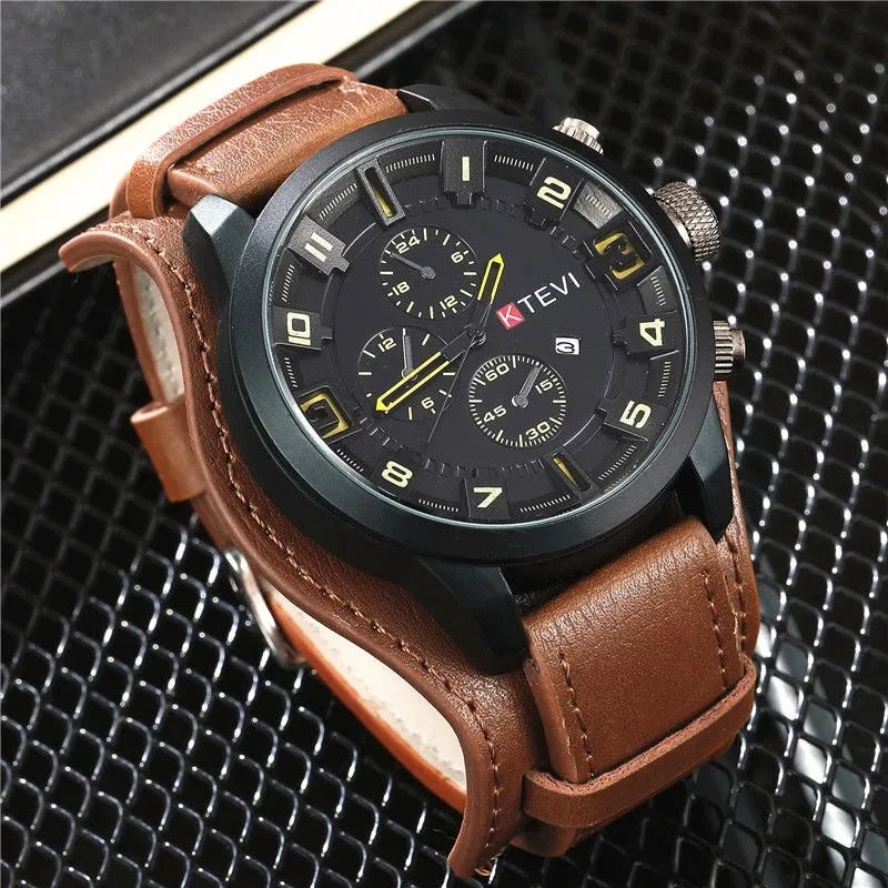 Retro Men's Watches High-end Luxury Man Watch PU Leather Strap Date Business Quartz Watch Big Dial Military tactical Wristwatch