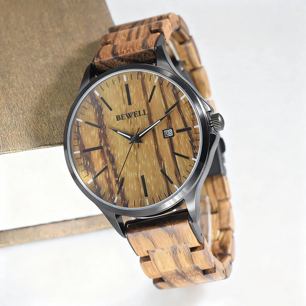 Men's Handmade Wooden Wrist Watch Fashion Minimalist Slim Analog Quartz Watch for Men