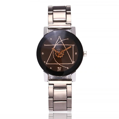 New Couple Watches Men Gear Triangle Pointer Compass Dial Second Hand Watch Women Stainless Steel Watches Relogio Feminino Clock