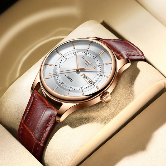 Top Brand Fashion Men Watch Reloj Hombre Leather Waterproof Sport Quartz Watch for Men Week Date Relogio Masculino Men‘s Gift