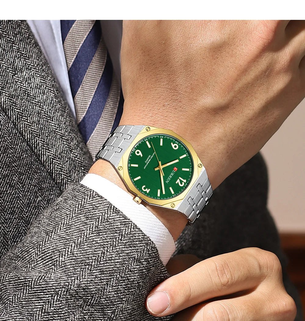 2026 Male Fashion Men Quartz Watch Stainless Steel Band Luminous Business Casual Wristwatch Octagonal Bezel Mineral Glass Dial