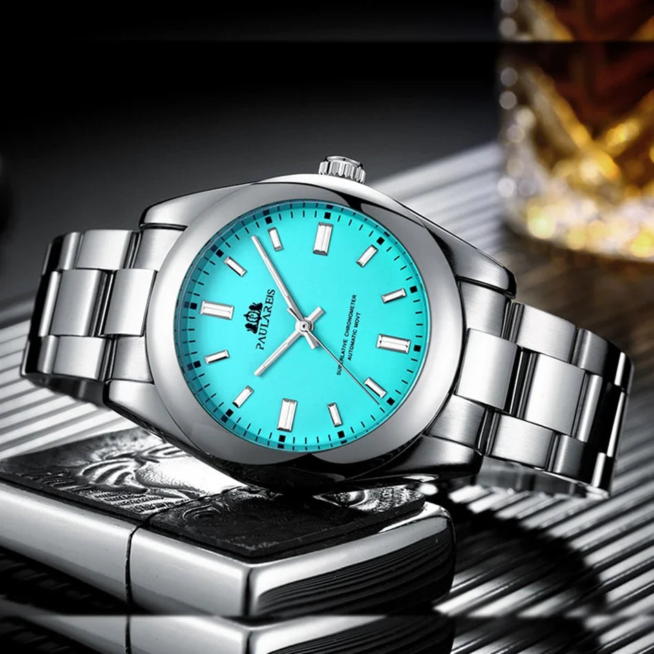 Automatic Watches for Men Mechanical Self Wind Stainless Steel Luxury Red Yellow Blue Green Rainbow 41mm Reloj Hombre Baratos