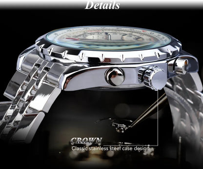 JARAGAR 212 Elegant Automatic Mechanical Watches for Man Hollowing Dial Chronograph Luminous Multifunctional Men Wristwatch
