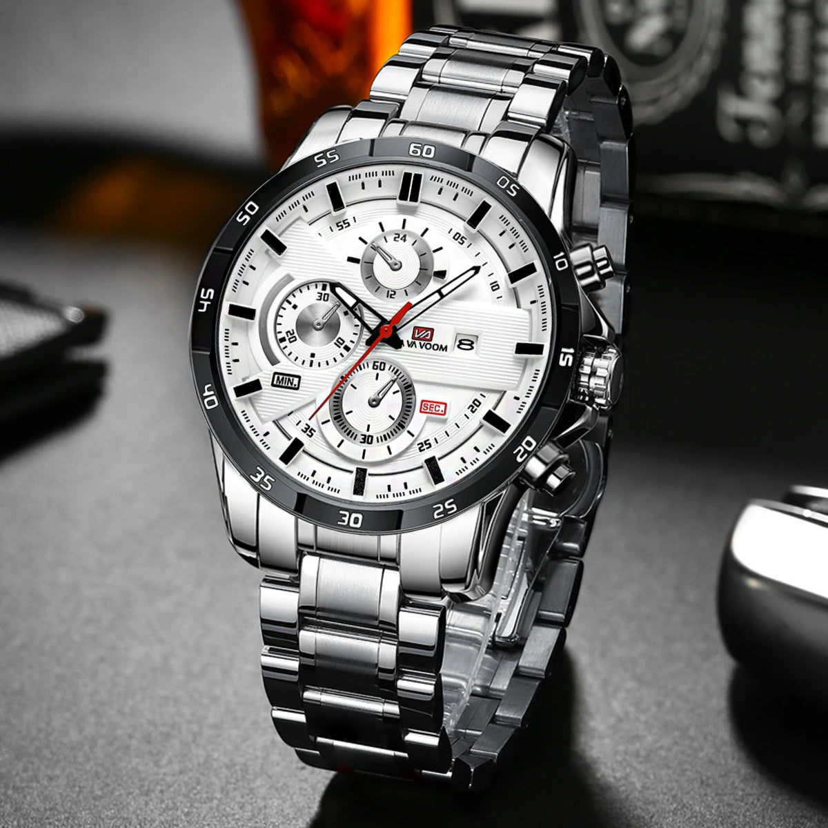 Men Sports Watch 46mm Black Leather Racing Series Everyday Wear  Fashion Original Rose Gold Dial Quartz Watches Relogio Masculin