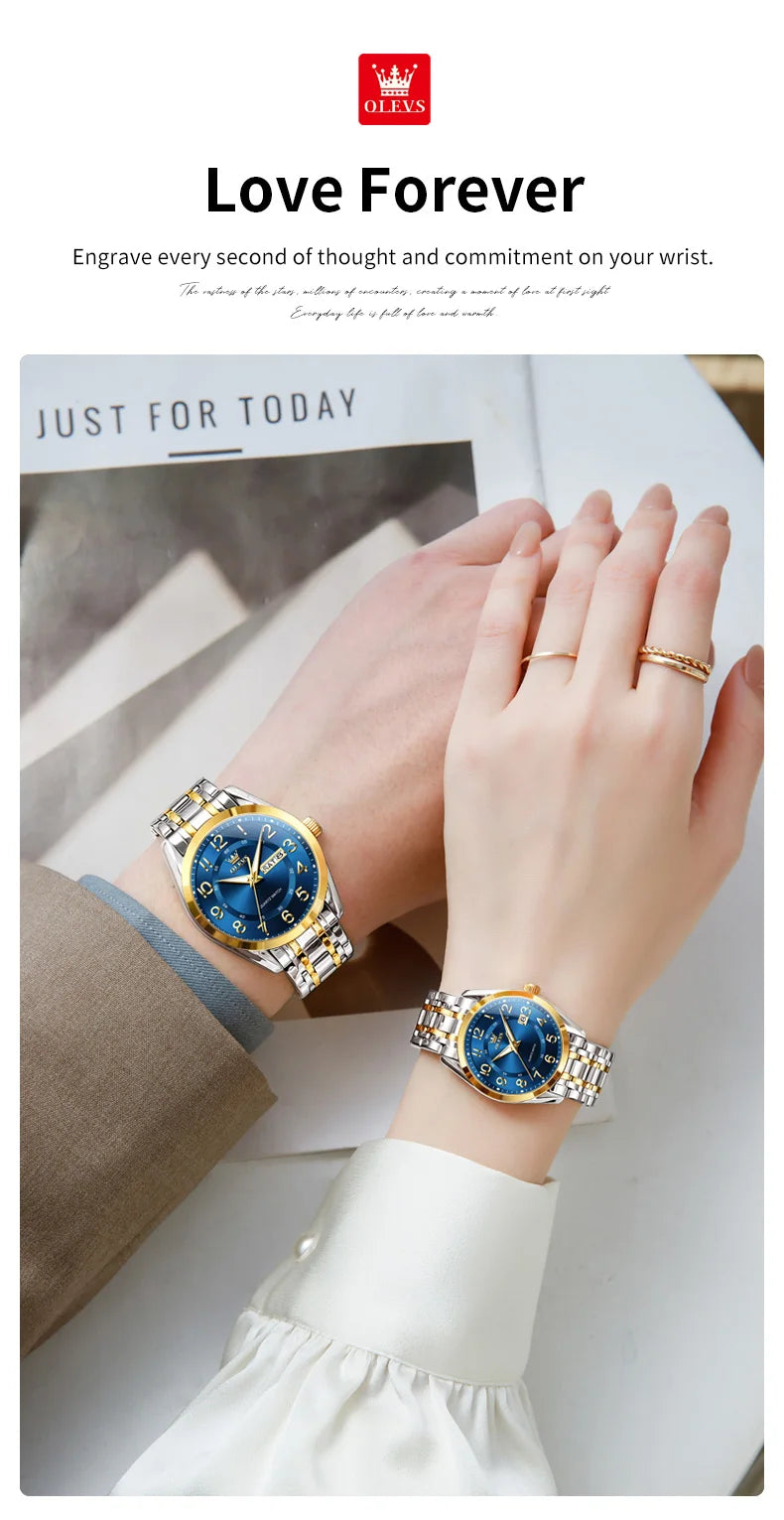 OLEVS 3666 Couple Watch Luxury Original Fashion Brand Waterproof Luminous Quartz Watch Man And Woman Watches Calendar Design