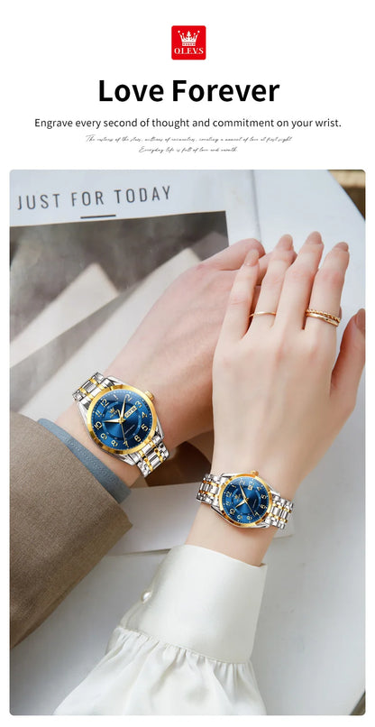 OLEVS 3666 Couple Watch Luxury Original Fashion Brand Waterproof Luminous Quartz Watch Man And Woman Watches Calendar Design