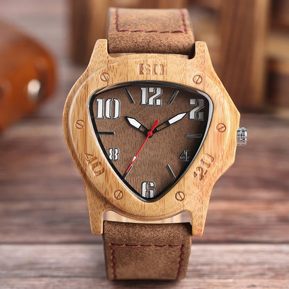 Unique Wooden Watches for Men Sport Racing Design Geometric Triangle Man's Quartz Watch Bamboo Relogio Masculino Orologio Uomo