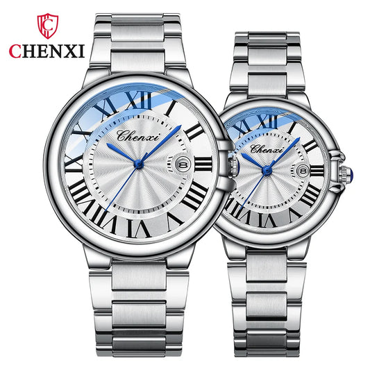 CHENXI 039 Couple Exquisite Watch Quartz Top Brand Luxury Fashion Stainless Steel Silver White Male and Female Couple Watch Gift