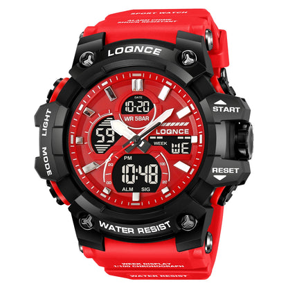 Fashion LOQNCE 98007 Men's Watch 5ATM Waterproof Watches for Men High Quality Dual Movement Multifunctional Electronics Watch
