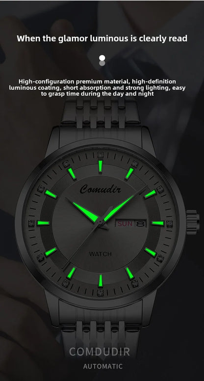Silvery Non Mechanical Men's Watch Men's Steel Belt Hollowed Out Waterproof Tide Glow in The Dark Dual Calendar Noctilucent