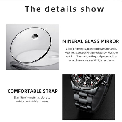 2023 Mens Watches Fashion Luxury Men Black Stainless Steel Quartz Wristwatch Man Business Casual Leather Watch relogio masculino