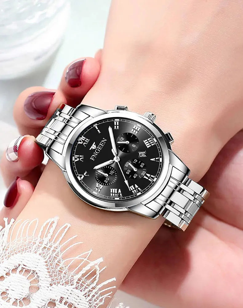 BINBOND Fashion 2pcs/Set Couple Watches Casual Men Ladies for Quartz Watch Lover Waterproof Stainless Steel Valentine Gift Watch