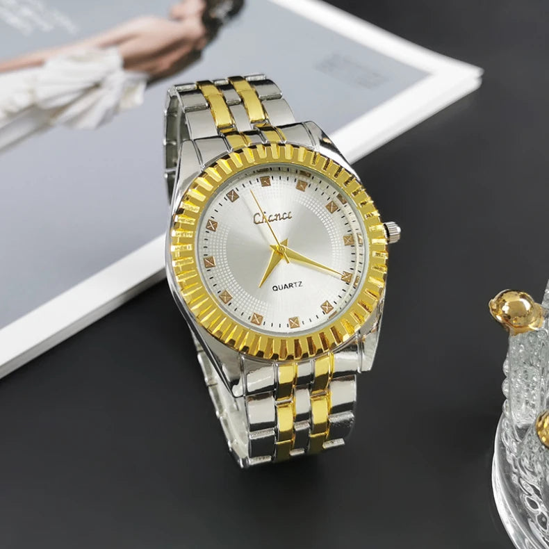 Couple's Quartz Wristwatch Men Women High End Fashion Alloy Watch Elegant Ladies Watch Decor Daily Wear Male Business Wristwatch