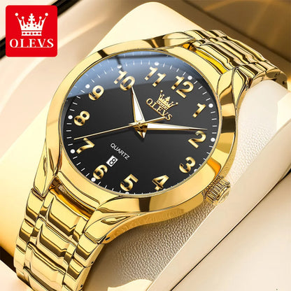 OLEVS 3650 Gold Watches for Men Classic Large Digital Dial Auto Date Waterproof Luminous Original Men's Quartz Wristwatch New