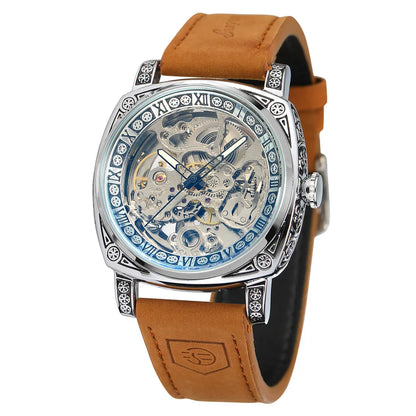 FORSINING Watches for Men Hollow Fully Automatic Mechanical Watch Luminous Waterproof Clock Leather Strap Men Watch Reloj Hombre