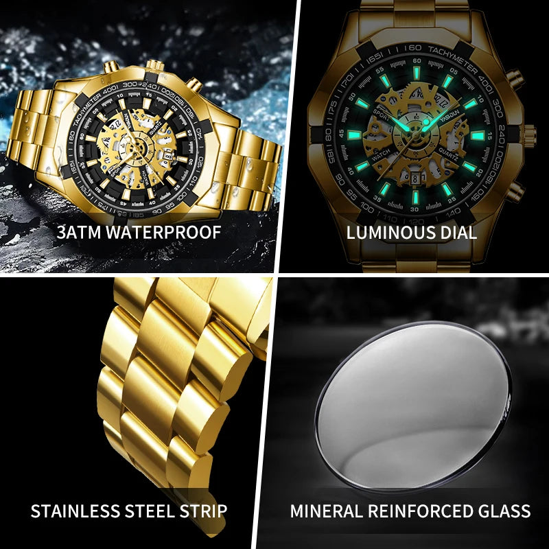 2026 Mens Quartz Watches Top Brand Luxury Stainless Steel Waterproof Hollow Out Big Male Wristwatches Relogio Masculino