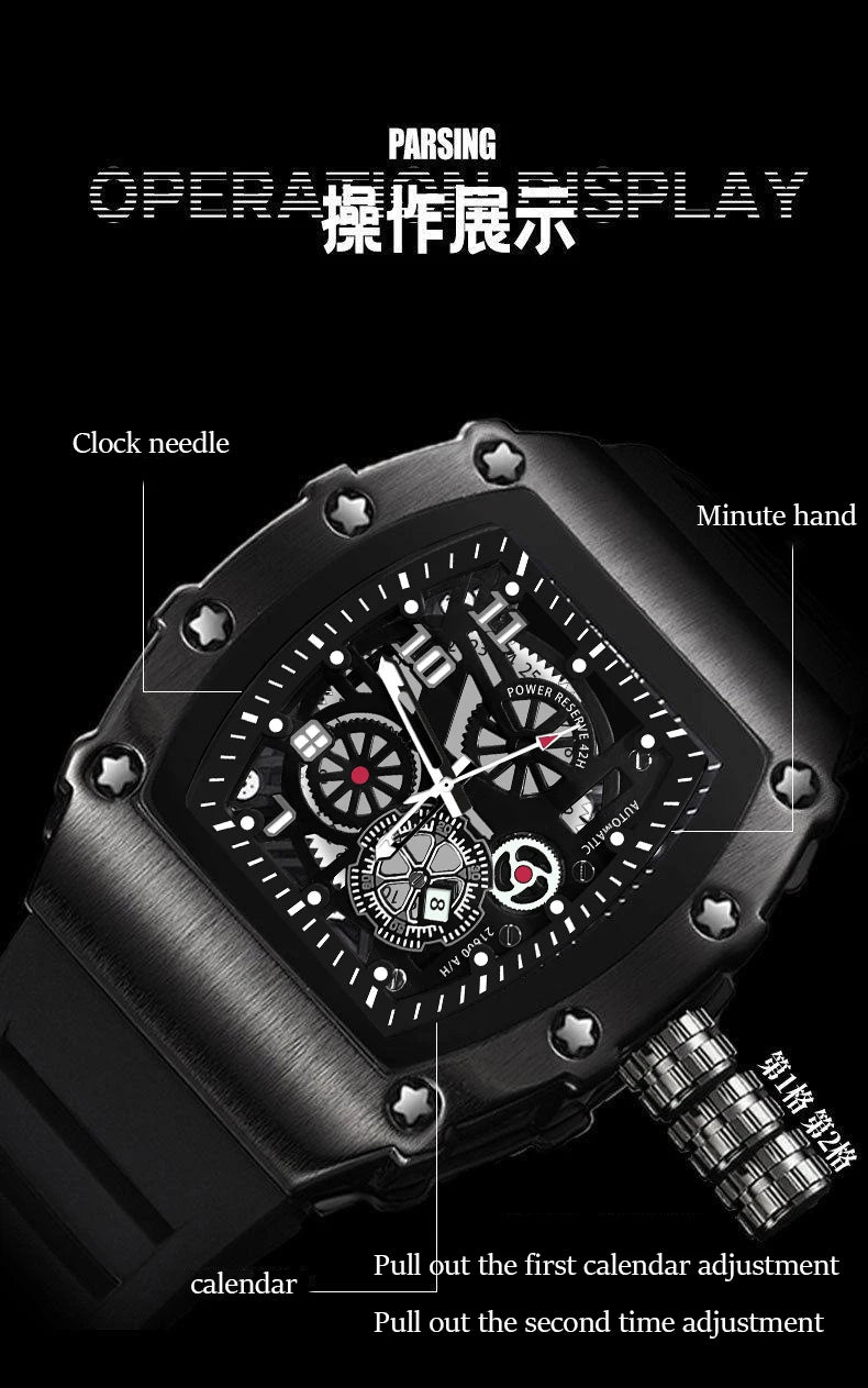 Men's Watch Sports Brand Fashion Trend Fully Automatic Quartz Wristwatch Hollow Waterproof Black Warrior Male Clock Watches