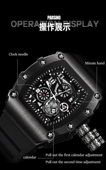 Men's Watch Sports Brand Fashion Trend Fully Automatic Quartz Wristwatch Hollow Waterproof Black Warrior Male Clock Watches