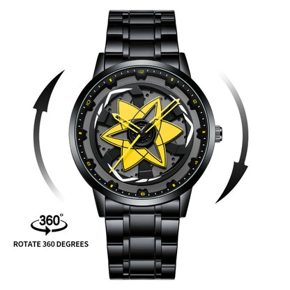 2025 New Watch Car Series Creative Rotating Quartz Movement Sports Style Black Stainless Steel Clock Men Couple Gift Wrist Watch