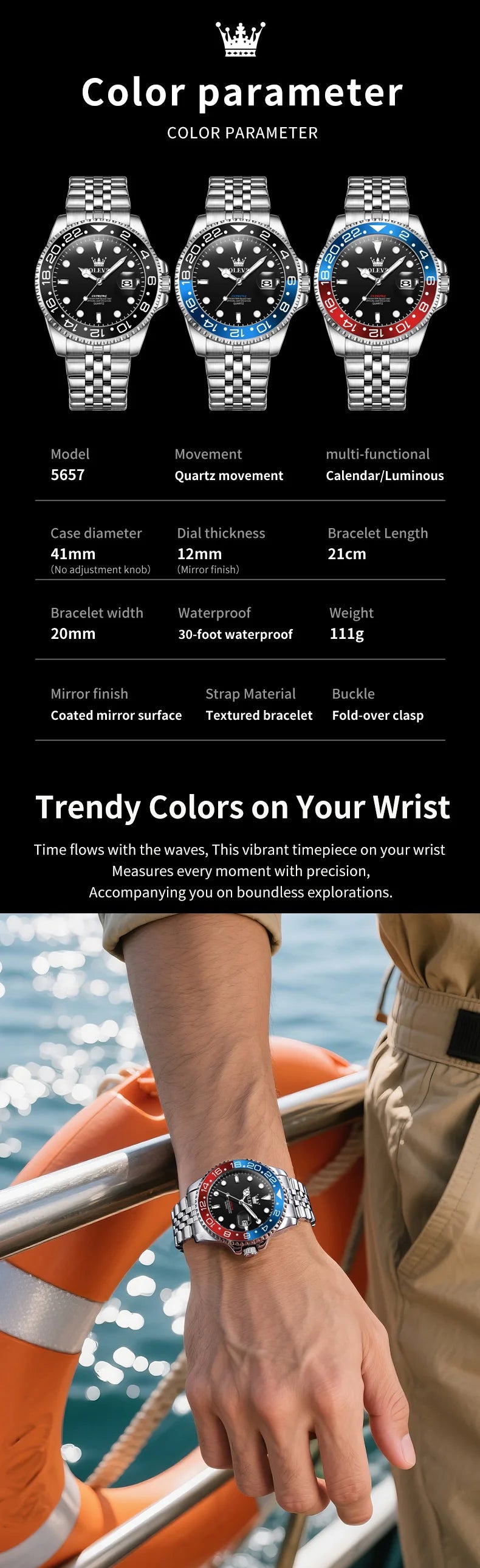 OLEVS 5657 Watch For Men Original Fashion Date Sports Business Quartz Man Watch Top Brand  Big Dial Waterproof Luminous Luxury