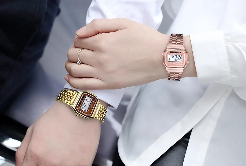 Luxury LED Digital Watch for Men Stainless Steel Men's Electronic Wristwatch Simple Business Gold Sliver Mens Watch Reloj Hombre