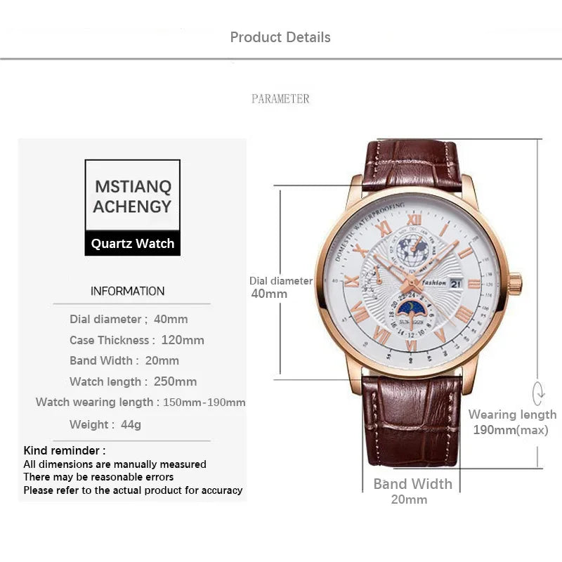 2024 Men Watch Fashion Top Luxury Sport Men's Wristwatch Waterproof Luminous Leather Date Quartz Watches Man Clock
