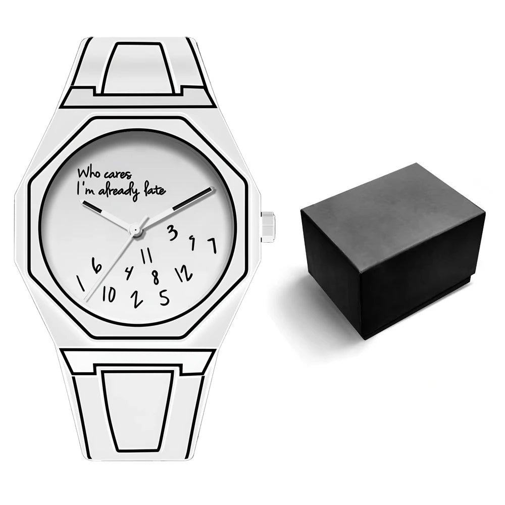 Modern Sketch 2D White Comic Watch Men's Watches Casual Fashion Design for Holiday Gifts Christmas & Halloween Exquisite Gifts
