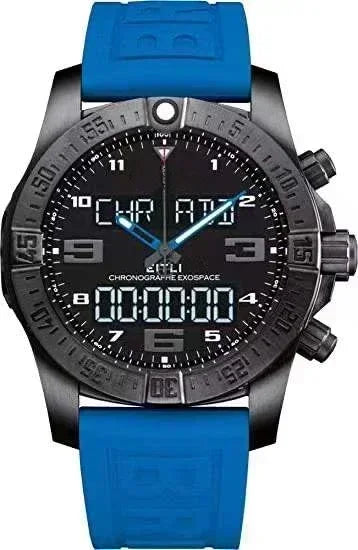 Customized Watches Men's Sports Watch, 44 mm, Digital Display, Black and Blue Rubber Strap