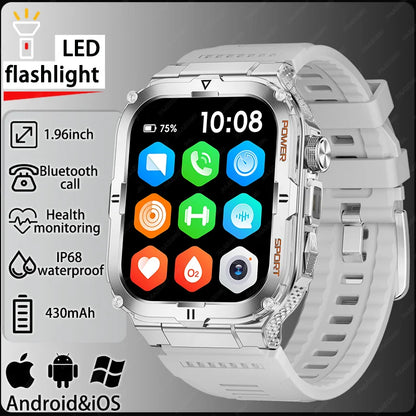 2026 New Men's Smart Watch LED Flashlight IP68 waterproof Outdoor Sports Watch Health Monitoring Fitness tracker for IOS Android