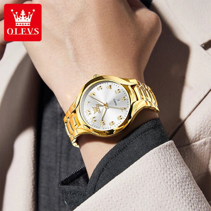 OLEVS 3650 Gold Watches for Men Classic Large Digital Dial Auto Date Waterproof Luminous Original Men's Quartz Wristwatch New