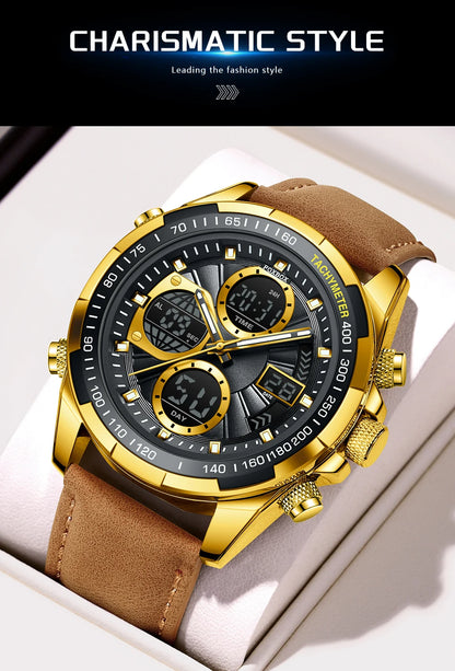 LIGE Top Watches for Men Leather Men Military Sport Waterproof Watch Quartz WristWatch Chronograph Male Clock