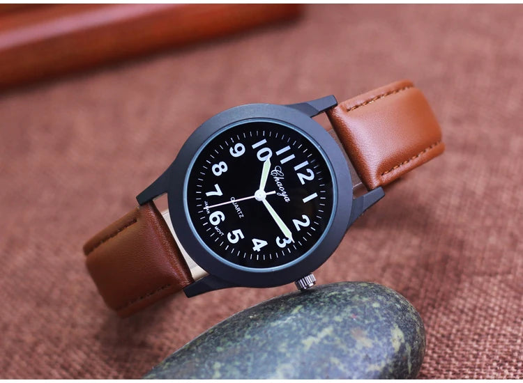 2026 new simple fashion leather strap watches for woman man children boys young students 12hours quartz waterproof watches clock