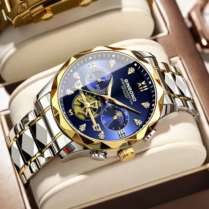 Multi Functional Quartz Watch, Versatile and Trendy Watch, Six Needle Timing, Casual and Trendy Men's Tungsten Steel Color