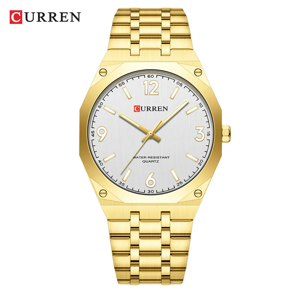 2026 Male Fashion Men Quartz Watch Stainless Steel Band Luminous Business Casual Wristwatch Octagonal Bezel Mineral Glass Dial