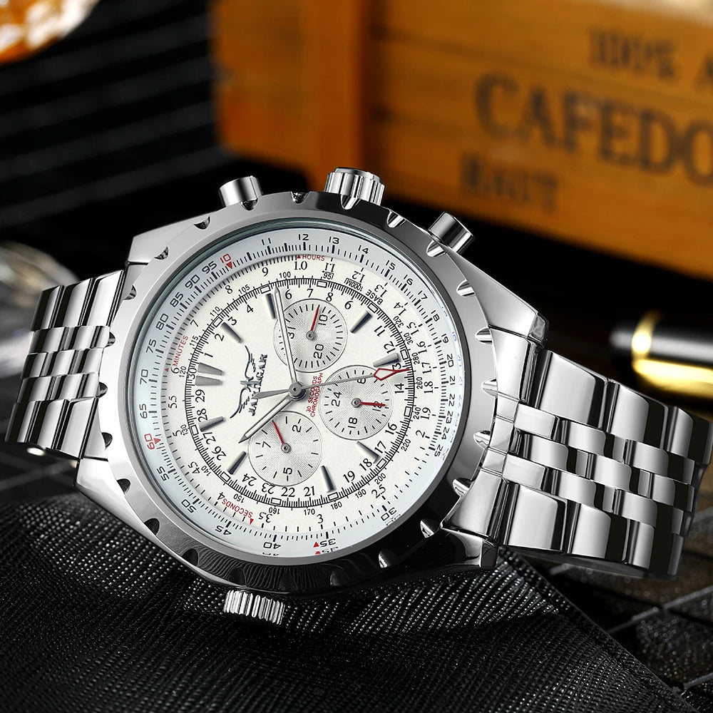 JARAGAR Sports Mens Watches Top Brand Luxury Automatic Mechanical Watch for Men Leather Steel Strap Military Wristwatches Gifts