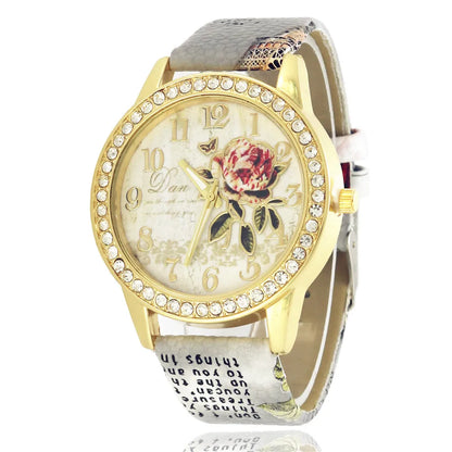 Fashion Ladies Watches Women Printed Flower Watch Luxury Casual Quartz Leather Wrist Watch Fashion Female Dress Clocks Relogio
