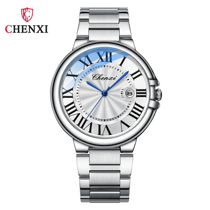CHENXI 039 Couple Exquisite Watch Quartz Top Brand Luxury Fashion Stainless Steel Silver White Male and Female Couple Watch Gift