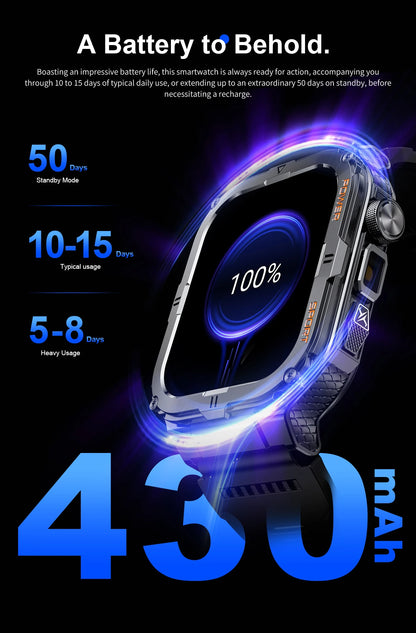 2026 New Men's Smart Watch LED Flashlight IP68 waterproof Outdoor Sports Watch Health Monitoring Fitness tracker for IOS Android