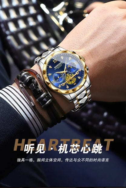 Multi Functional Quartz Watch, Versatile and Trendy Watch, Six Needle Timing, Casual and Trendy Men's Tungsten Steel Color