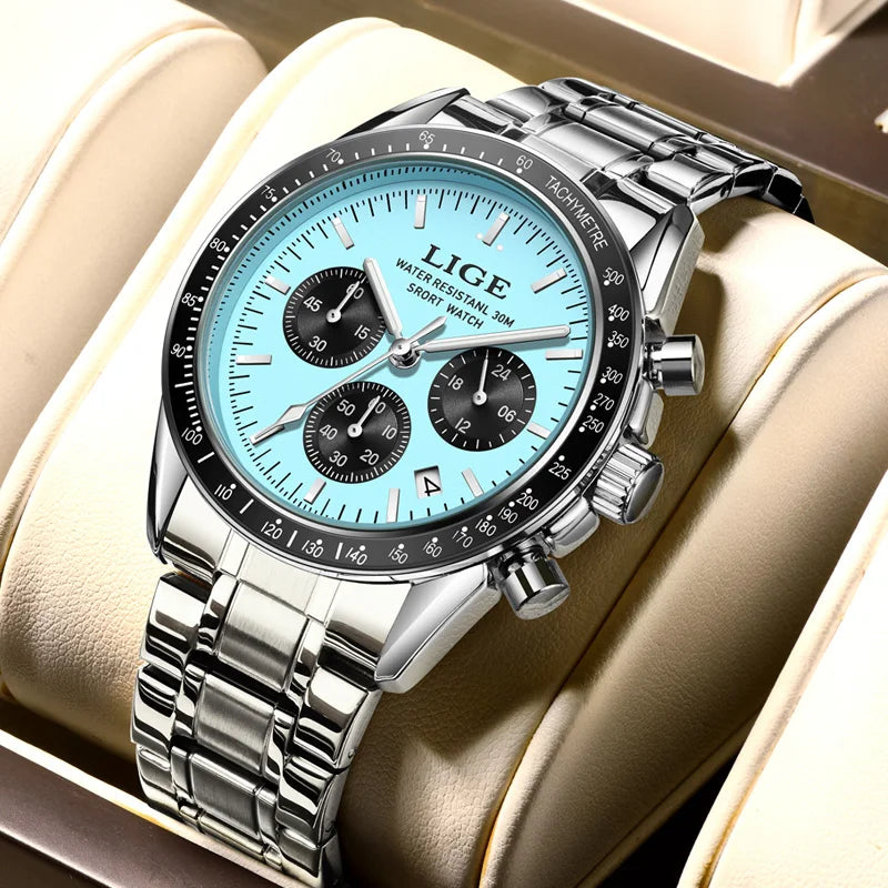 LIGE Top Brand Luxury New Mens Watches Waterproof Luminous Watch for Men Date Chronograph Sport Quartz Man Wristwatches+Box