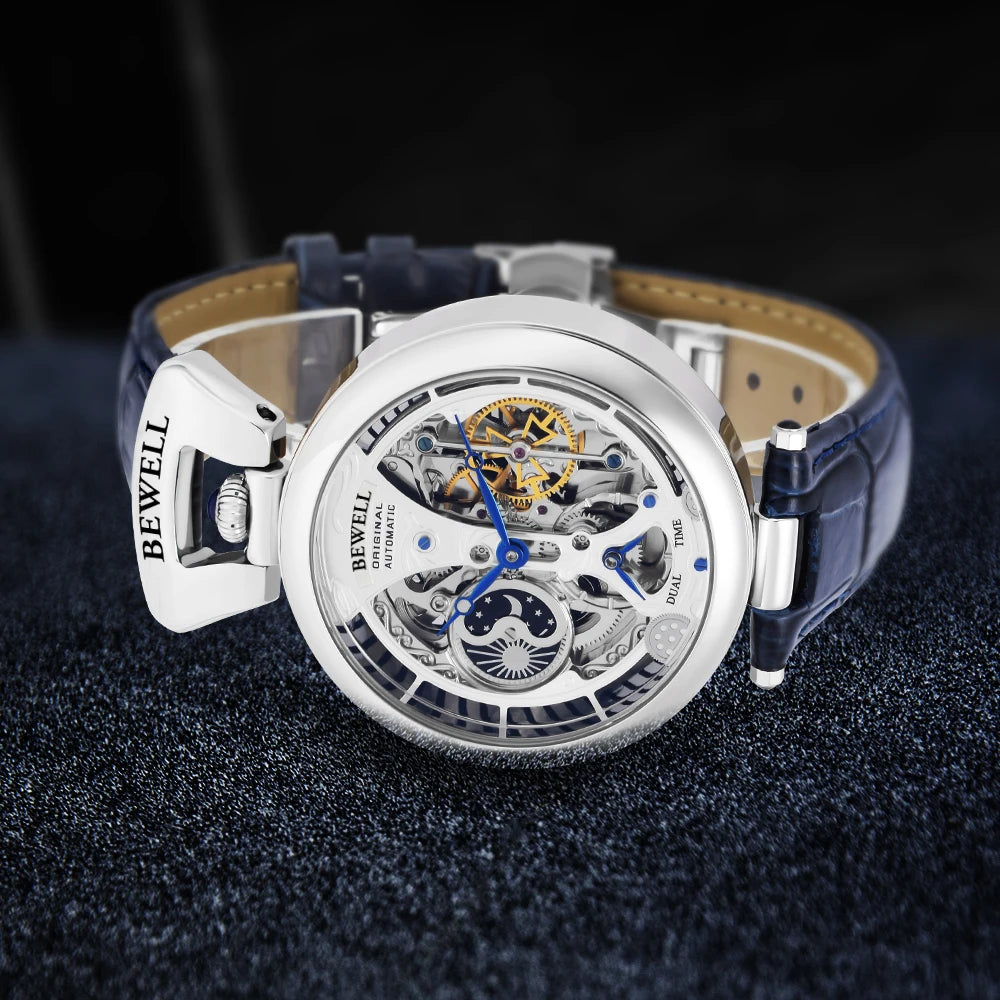 High-End Waterproof Automatic Mechanical Watch with Genuine Leather Strap And Stainless Steel Transparent Back Cover