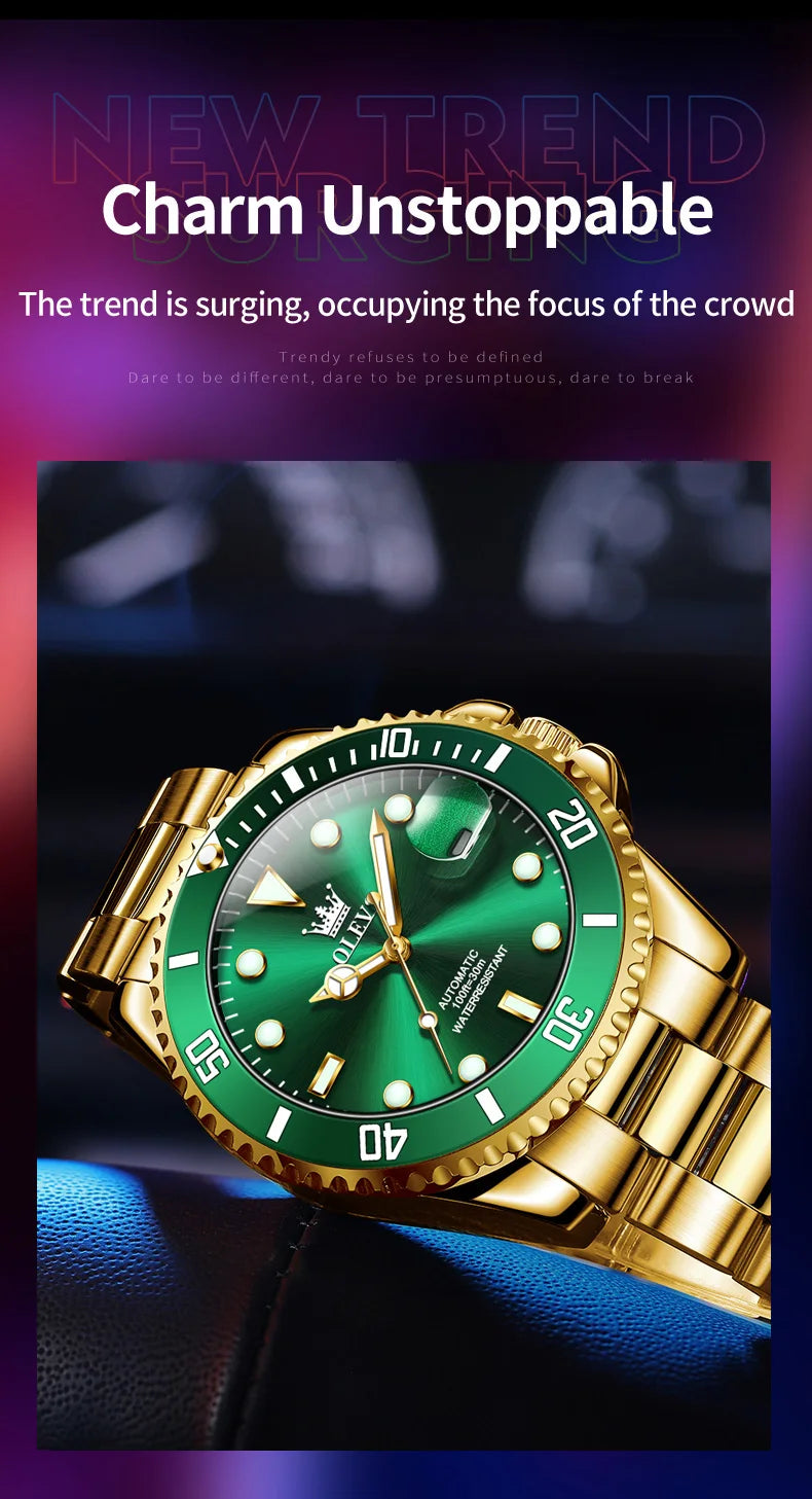 OLEVS 6650 Luxury Business Automatic Men's Watches Waterproof Luminous Stainless Steel Mechanical Wristwatch for Man
