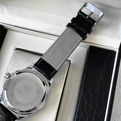 Genuine Men Wristwatch Business Sweep Movement Folding Fan Pattern Handsome Watches high-quality Leather Strap Clock  Has box