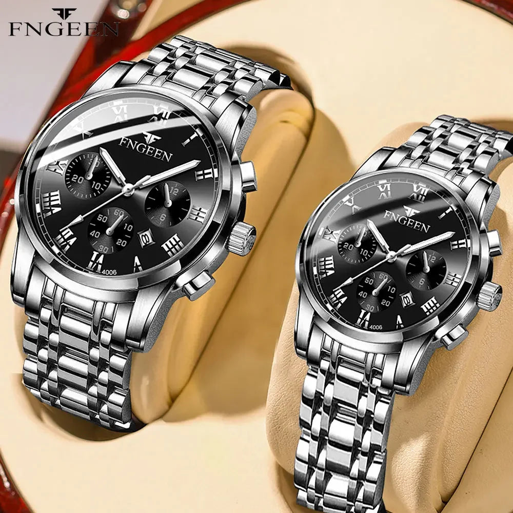 BINBOND Fashion 2pcs/Set Couple Watches Casual Men Ladies for Quartz Watch Lover Waterproof Stainless Steel Valentine Gift Watch