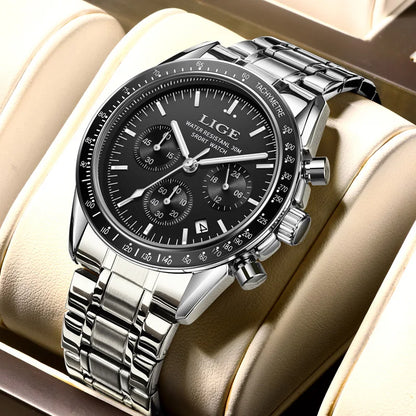 LIGE Top Brand Luxury New Mens Watches Waterproof Luminous Watch for Men Date Chronograph Sport Quartz Man Wristwatches+Box