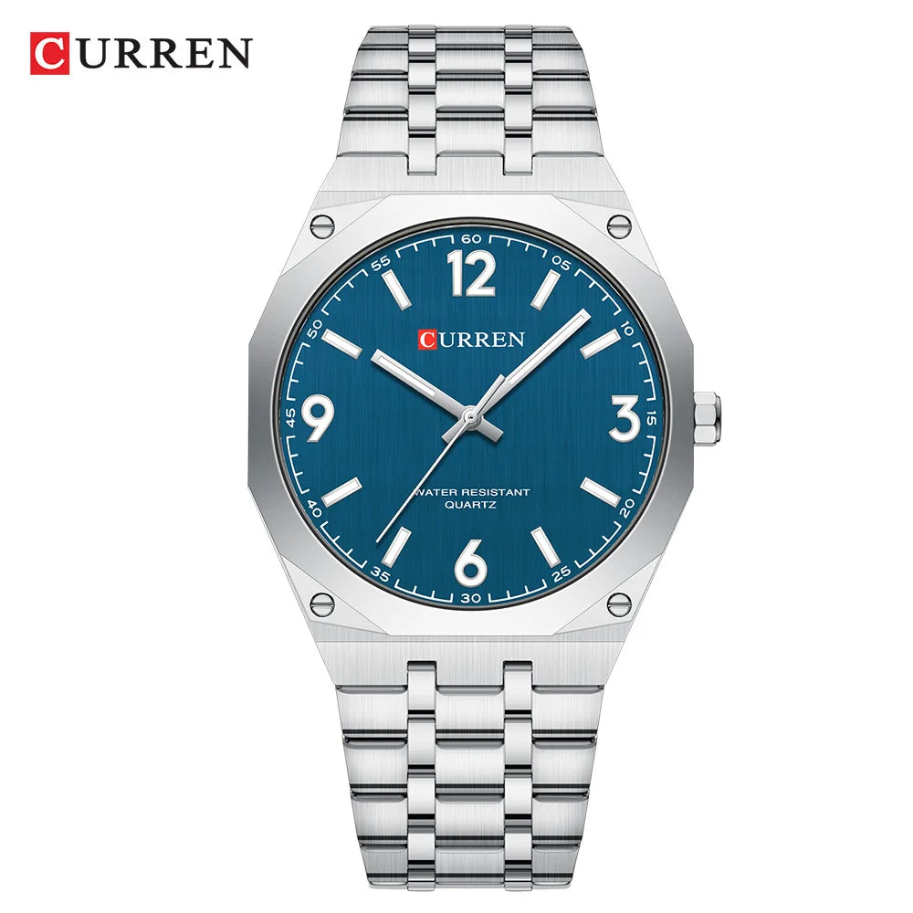 2026 Male Fashion Men Quartz Watch Stainless Steel Band Luminous Business Casual Wristwatch Octagonal Bezel Mineral Glass Dial